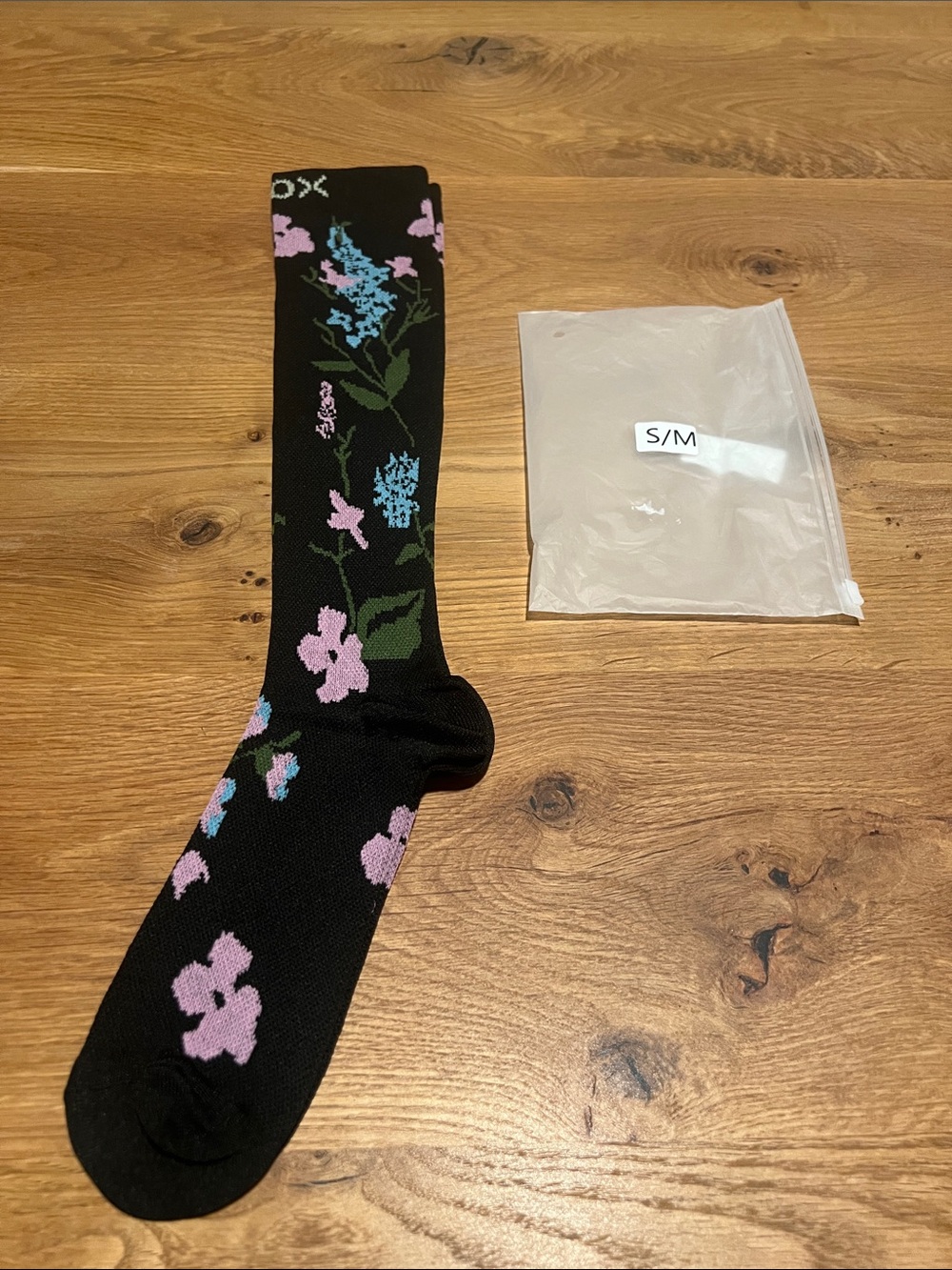 SNOX Compression Socks S/M Black Floral Knee High NWT